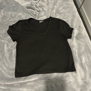 Black V Neck Cropped Tee